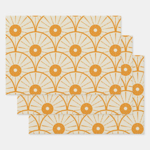 Abstract Art Deco Sun Pattern Orange  Wrapping Paper Sheet