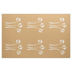 Abstract Art Deco White Sand Camel Floral Pattern Fabric