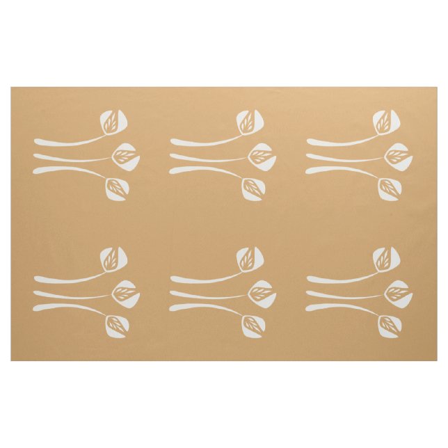 Abstract Art Deco White Sand Camel Floral Pattern Fabric (Yard)