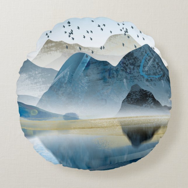 Abstract art decorative background. Mountains and  Round Pillow (Front)