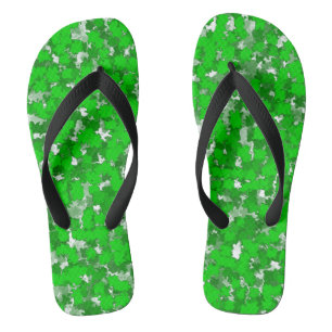 Abstract Art Design Green Foliage Flip Flops