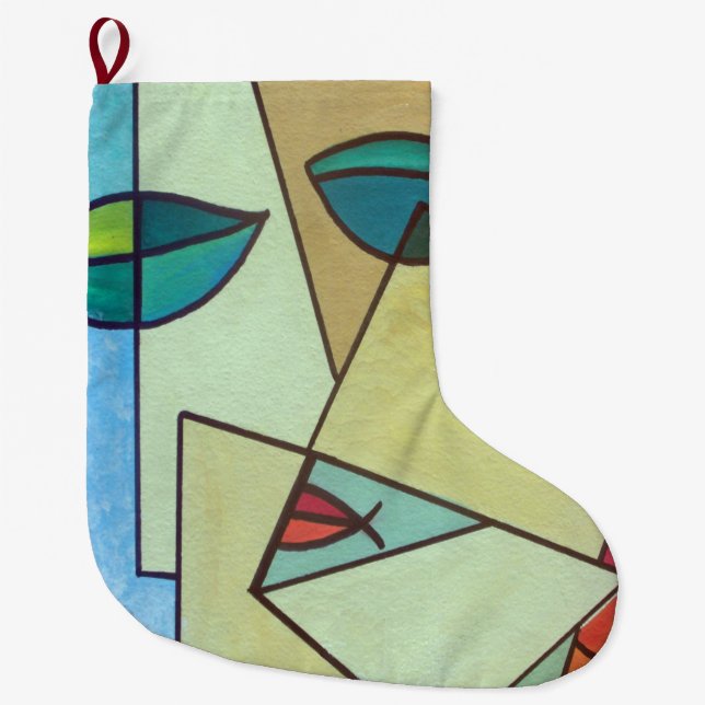 abstract art face large christmas stocking (Front)
