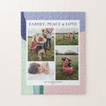 Abstract Art Family Photo Collage Jigsaw Puzzle<br><div class="desc">This artsy jigsaw puzzle features a unique hand-painted colour block abstract art with photo collage and custom text. This will be a one-of-a-kind personalized gift for your family or friends. More Holiday designs and art products are available at my store https://www.zazzle.com/store/byeunmee</div>