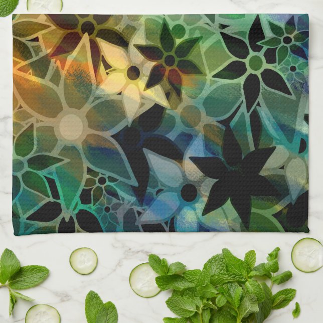 Abstract Art Flower Pattern Kitchen Towel (Folded)