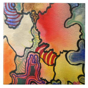 Abstract art free form design mostly warm colours tile