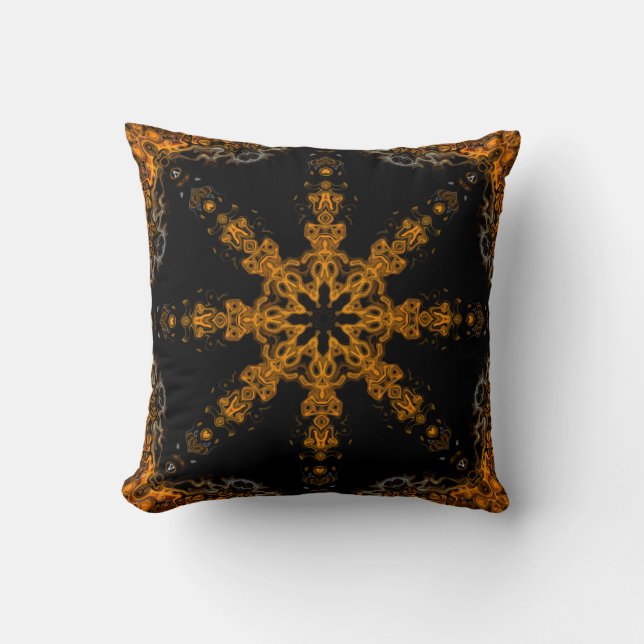 Abstract Art, Geometric Designs, Black Gold Grey Throw Pillow (Front)