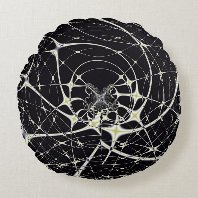 Abstract Art Golden Spiderweb Round Pillow (Front)