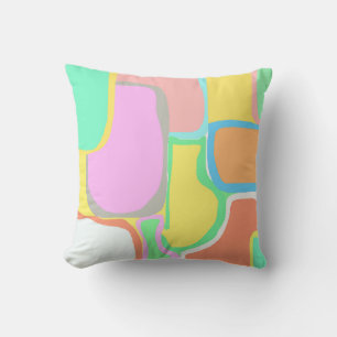 Abstract Art Grey White Yellow Turquoise Pastel Throw Pillow