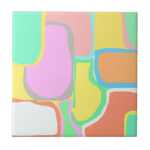 Abstract Art Grey White Yellow Turquoise Pastel Tile