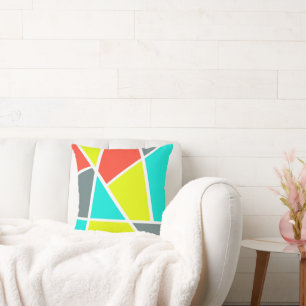 Abstract Art Grey Yellow Coral Minimalism Throw Pillow