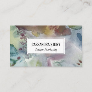 Abstract art hand painted muted watercolor splash business card