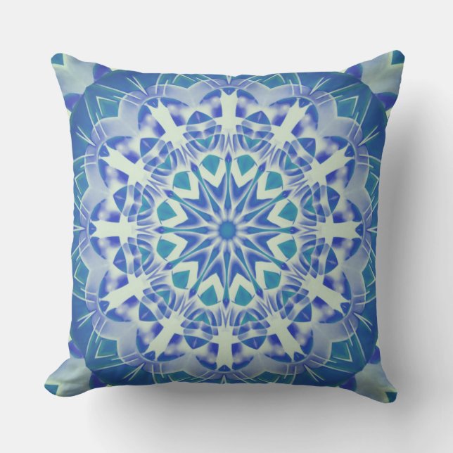 Abstract Art Handpainted Blue Teal Mandala Outdoor Outdoor Pillow (Front)