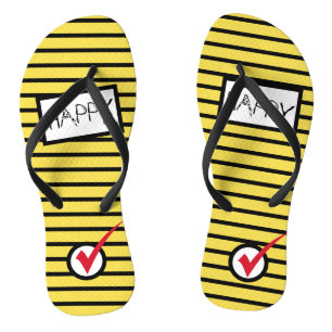 Abstract Art Happy Check Tick Bee Flip Flops