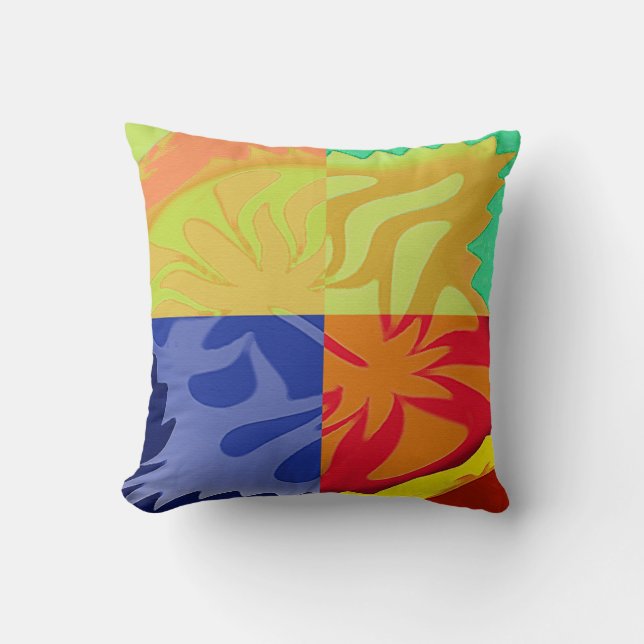 Abstract Art in 4 styles. Yellow,red,blue Throw Pillow (Front)