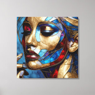 Abstract art in stained glass of a woman's face canvas print