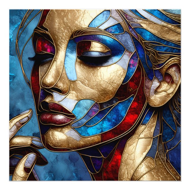 Abstract art in stained glass of a woman's face photo print (Front)