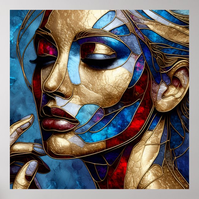 Abstract art in stained glass of a woman's face poster (Front)