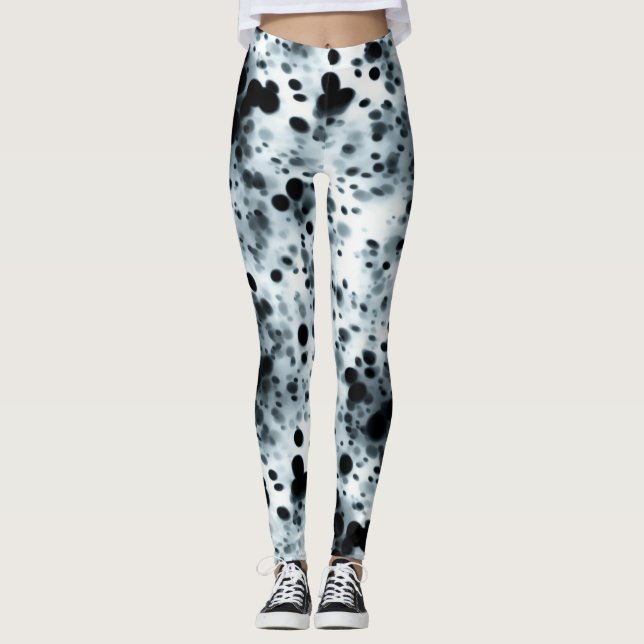 Abstract Art Inky Blue Polka Dot Storm Leggings (Front)