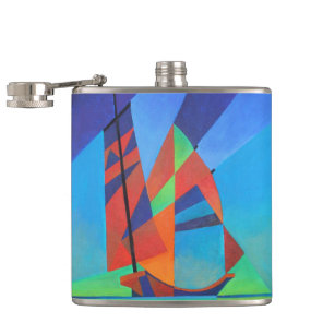 Abstract Art Junk Boat Against Deep Blue Sky Hip Flask