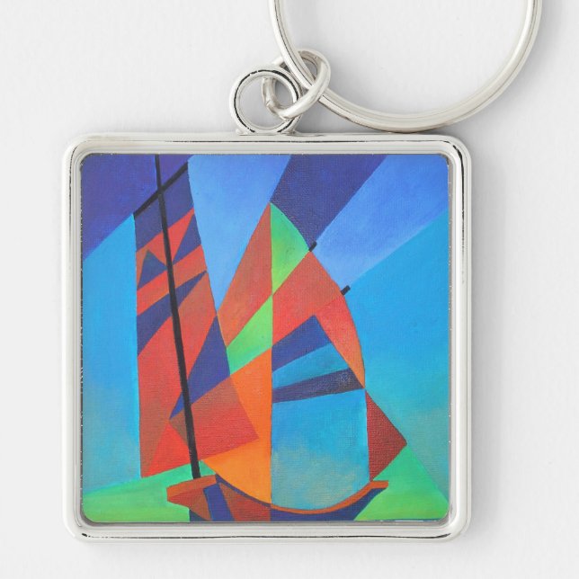 Abstract Art Junk Boat Against Deep Blue Sky Keychain (Front)