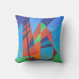Abstract Art Junk Boat Against Deep Blue Sky Throw Pillow