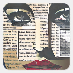 Abstract Art   Lady's Face Digital Text Art Square Sticker