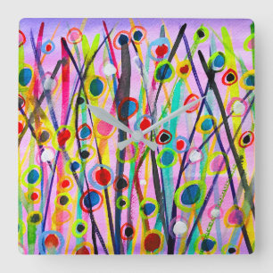 abstract art landscape colourful watercolor square wall clock