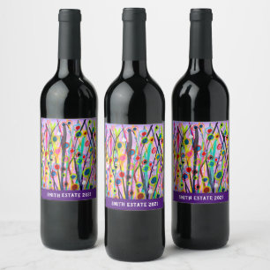 abstract art landscape colourful watercolor wine label
