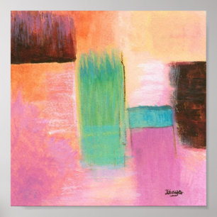 Abstract Art Landscape Painting Pink Brown Orange Poster