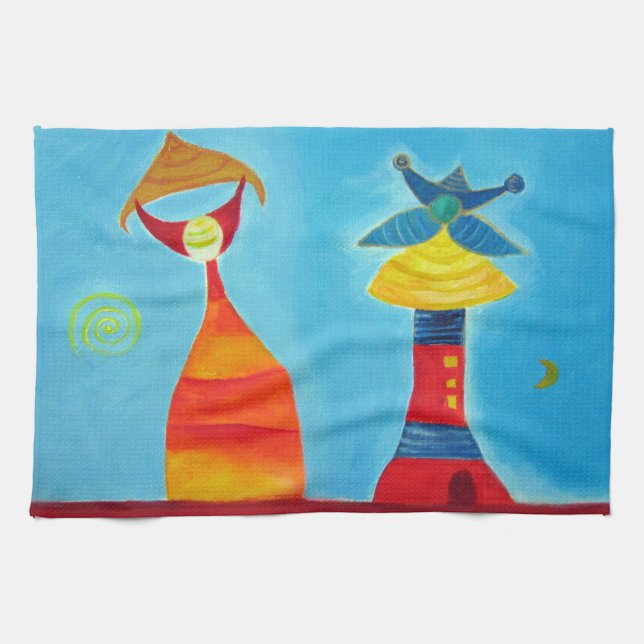 Abstract Art Love King Queen Tea Towel (Horizontal)