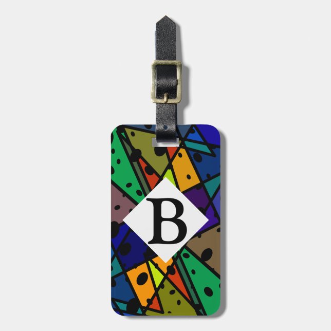 abstract art luggage tag colourful bright design (Front Vertical)