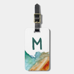 Abstract art luggage tag: custom initials red teal luggage tag