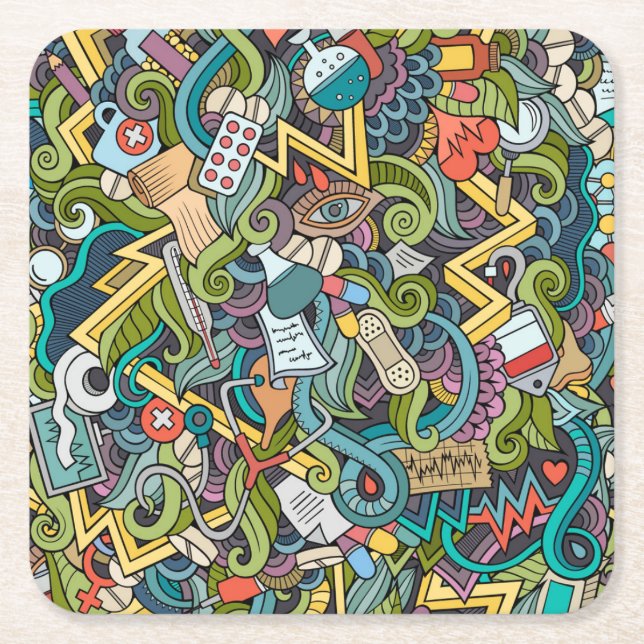 Abstract Art Medical Icon Pattern Square Paper Coaster (Front)