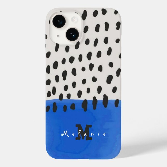 Abstract art minimal Monogram retro blue Case-Mate iPhone Case (Back)