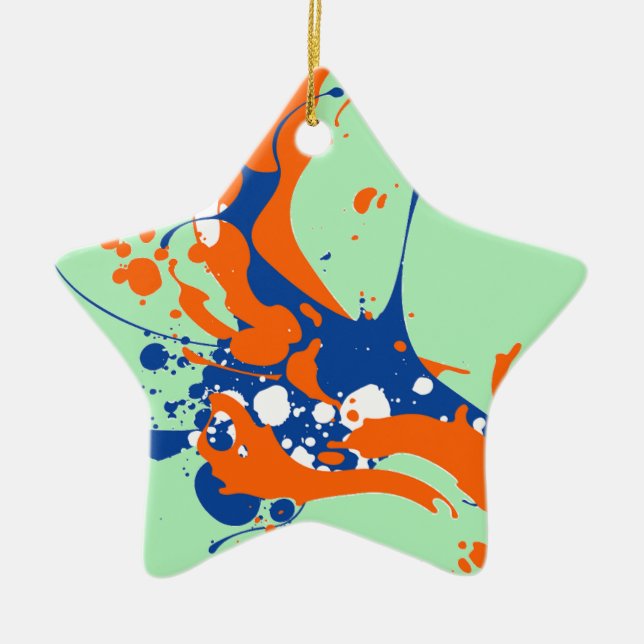 Abstract Art Mint Green Modern Art paint splash Ceramic Ornament (Front)