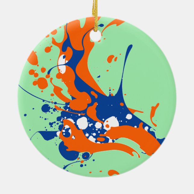 Abstract Art Mint Green Modern Art paint splash Ceramic Ornament (Back)