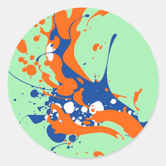 Abstract Art Mint Green Modern Art paint splash Classic Round Sticker (Front)