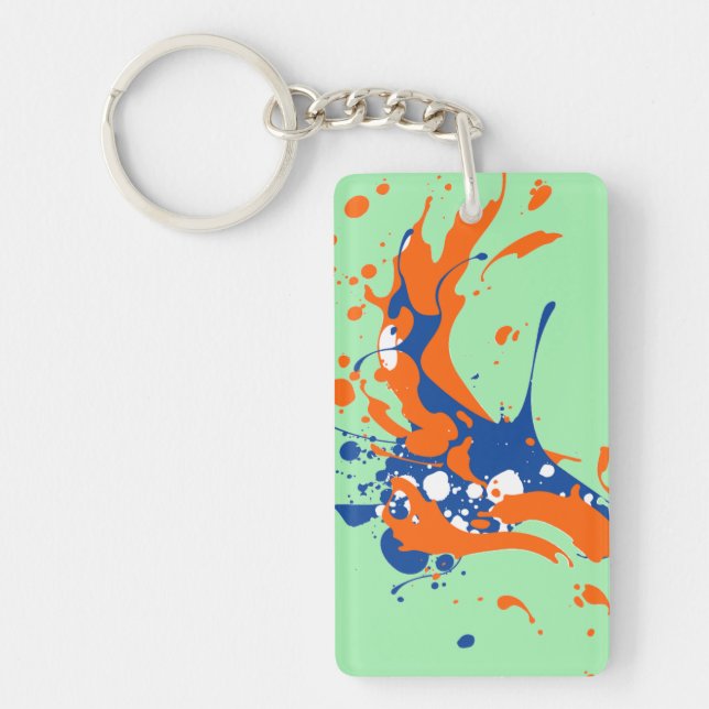 Abstract art mint green modern art paint splash keychain (Front)