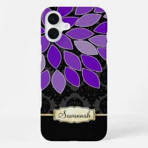 Abstract Art Modern Floral Purple Black Gold iPhone 16 Plus Case