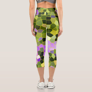 Abstract Art Mosaics Cells Pink Green Capri Leggings