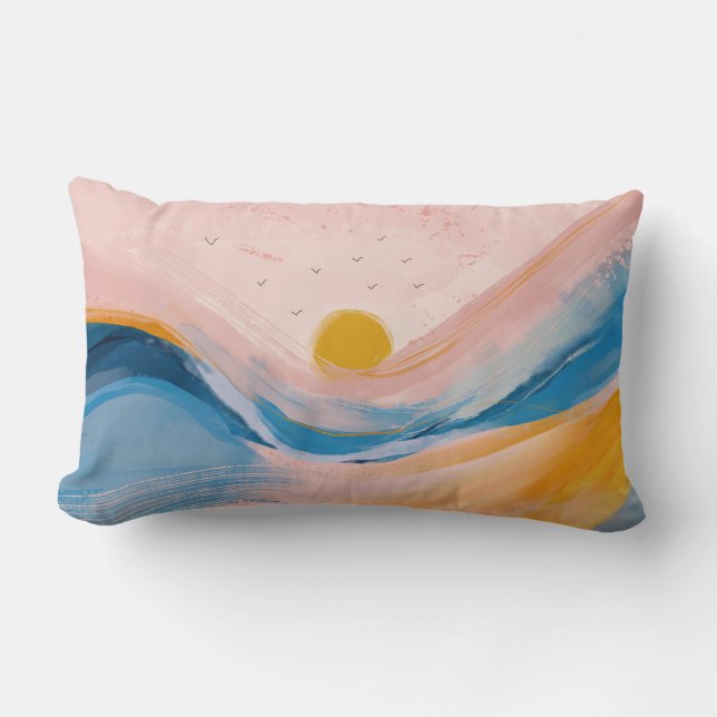 Abstract Art Ocean Water Landscape Pink and Blue P Lumbar Pillow (Front)