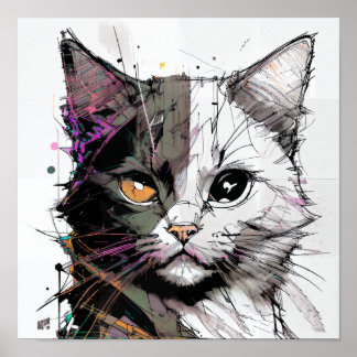 Abstract art of a cat poster