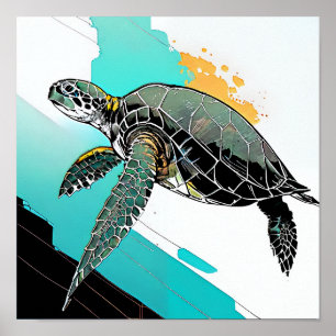 Abstract art of a turtle poster