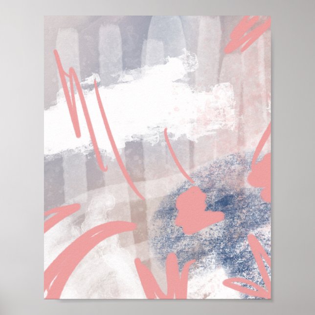 Abstract Art Original Grey Coral Navy Poster (Front)