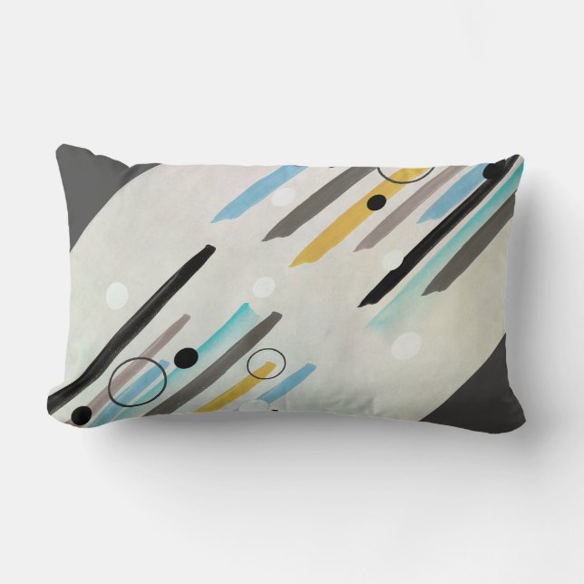 abstract art paint stripes and circles soft colour lumbar pillow (Front)