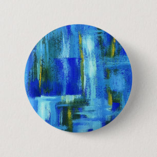 Abstract Art Painting Blue Green Gold Brushstrokes 2 Inch Round Button