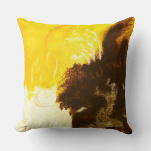 Abstract Art Painting Drips Splatters Yellow Brown Throw Pillow