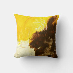 Abstract Art Painting Drips Splatters Yellow Brown Throw Pillow