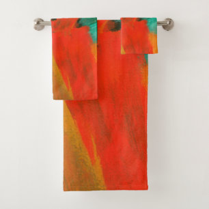 Abstract Art Painting Red Orange Gold Green Bath Towel Set