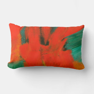 Abstract Art Painting Red Orange Gold Green Lumbar Pillow